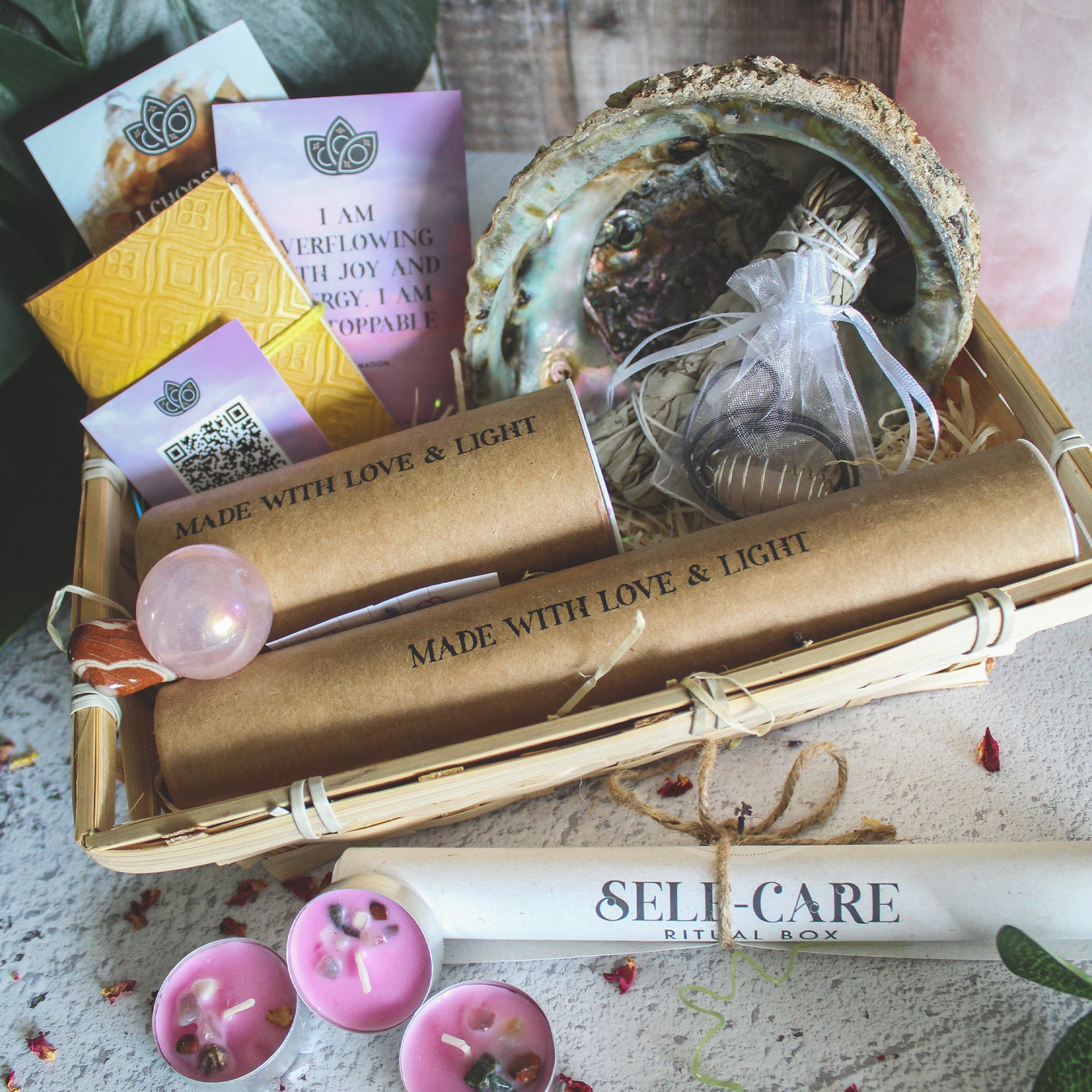 Self-Care Ritual Box - Filled with crystals, candles, bath salts, sage ...